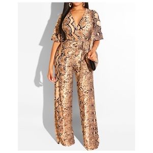 Snake Print Wide Leg Jumpsuit